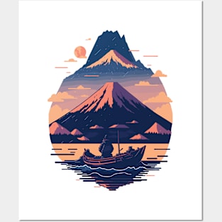 Serene Mount Fuji Sunset Peaceful River Scenery Posters and Art